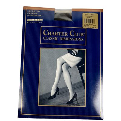 Charter Club Lycra 3D Opaque Pantyhose Control Top Sandal Toe Chocolate Size B